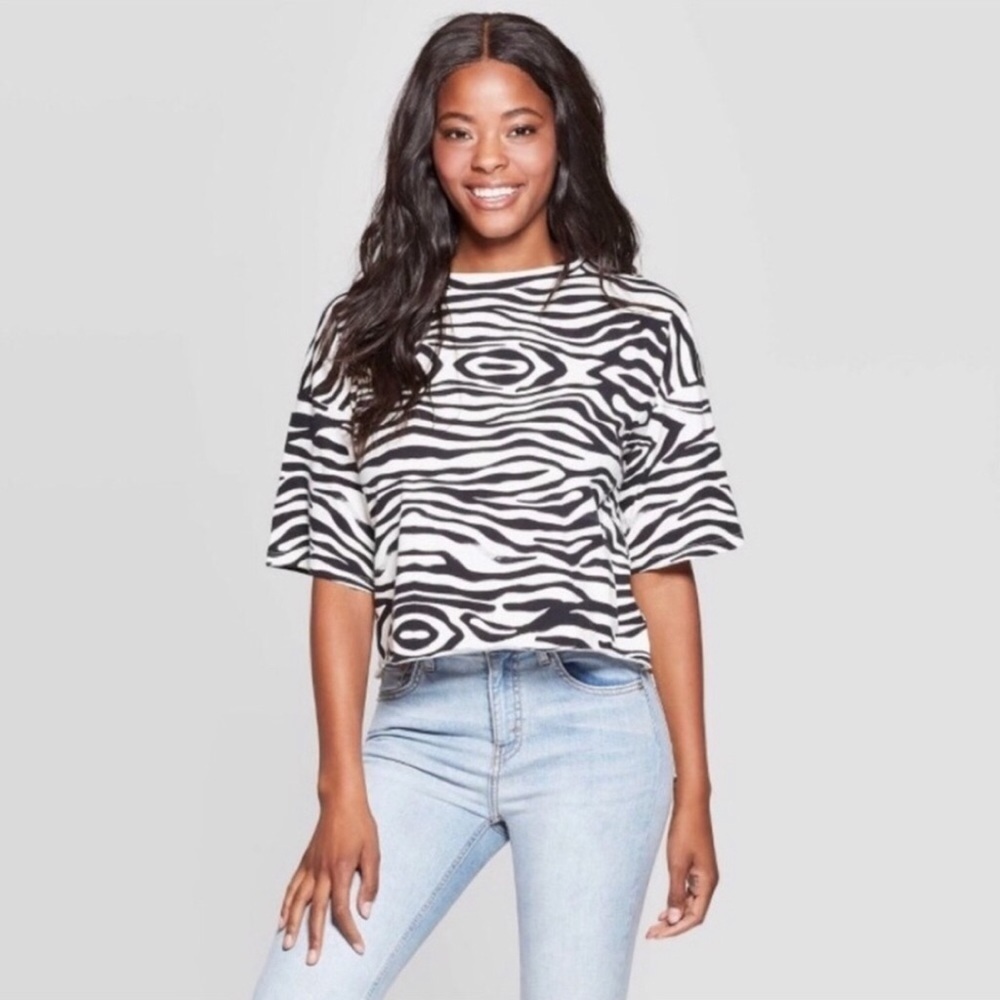 Grayson Threads Zebra Print Crop Top Small‎